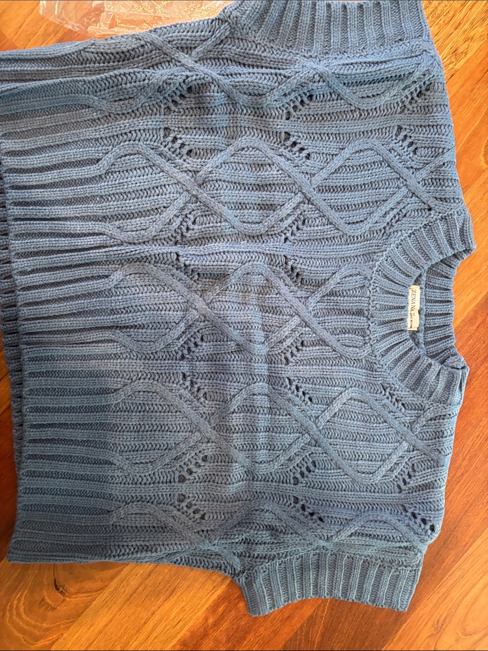 Zenana Dusty Blue Cable-Knit Crew Sweater